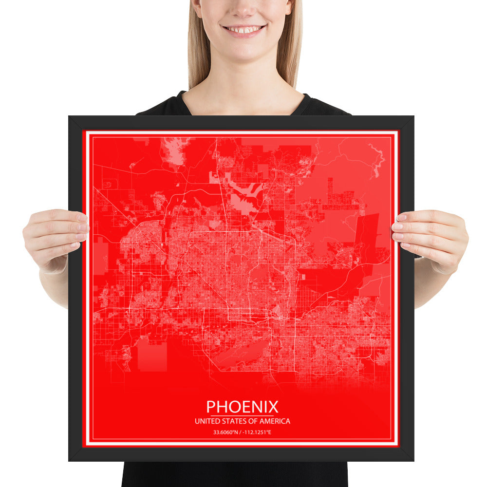 Phoenix Red and White Framed Map