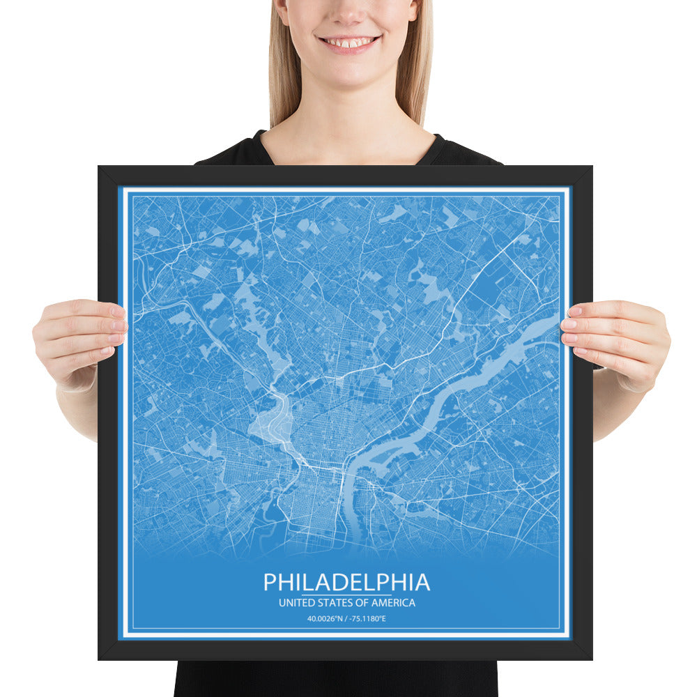 Philadelphia Blue and White Framed Map