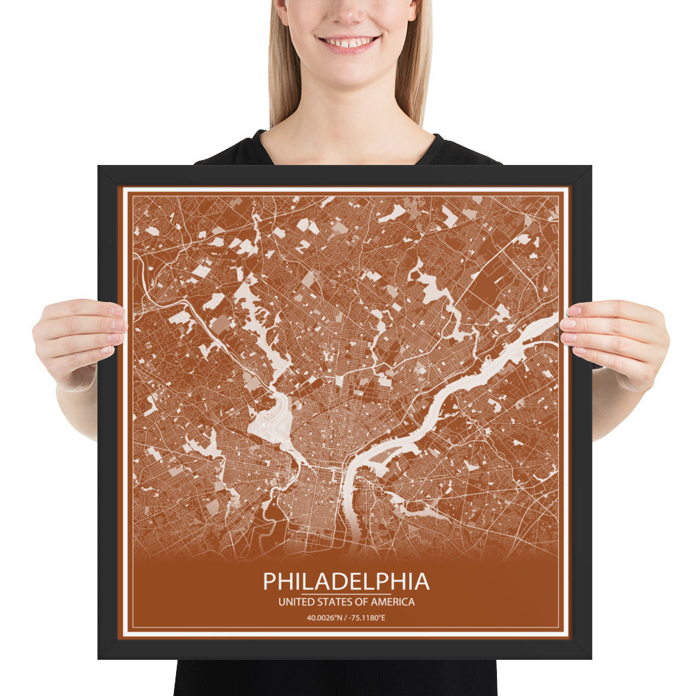 Philadelphia Brown and White Framed Map