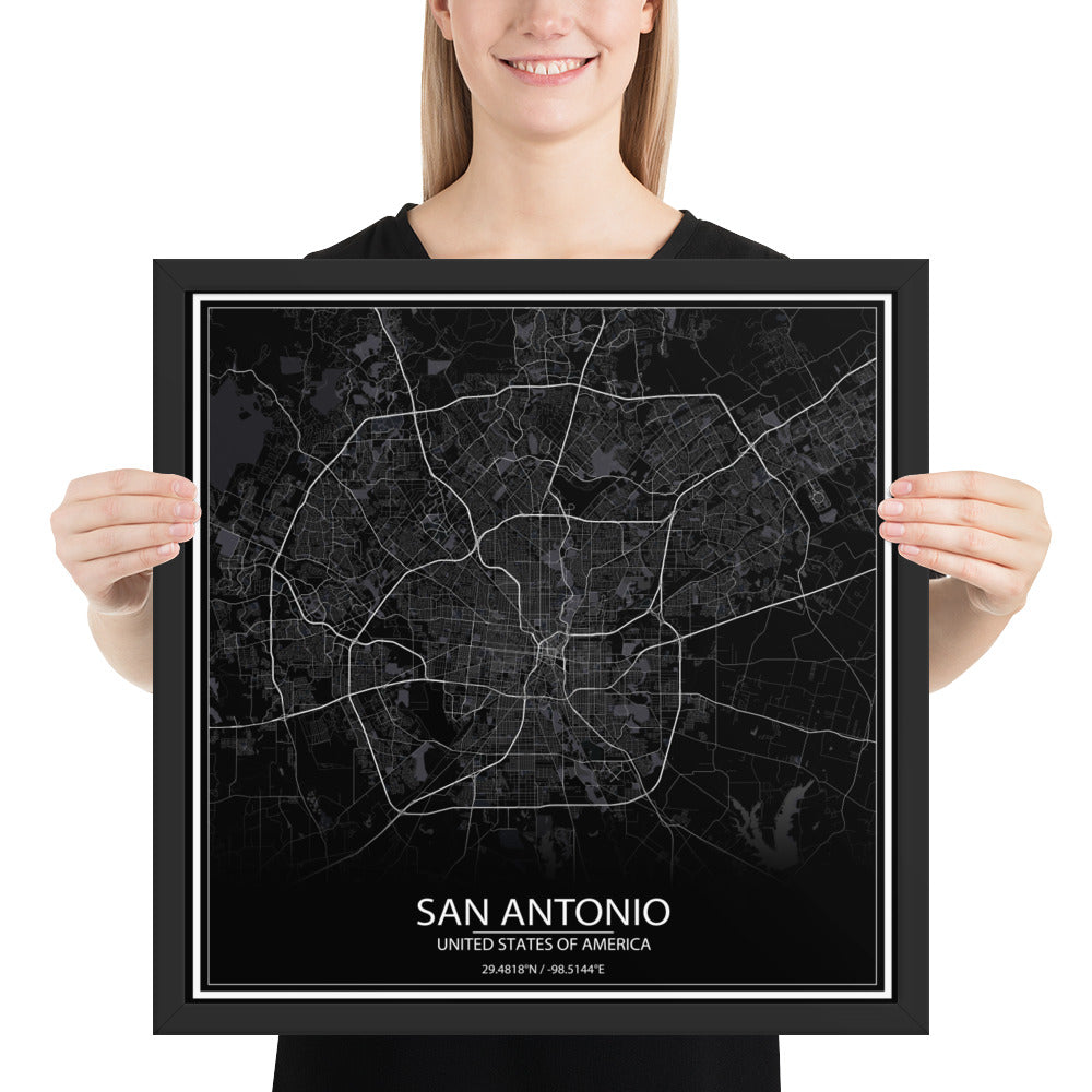 San Antonio Black Framed Map