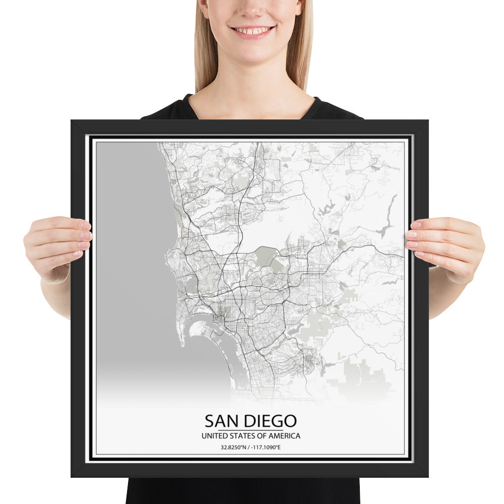 San Diego White Framed Map