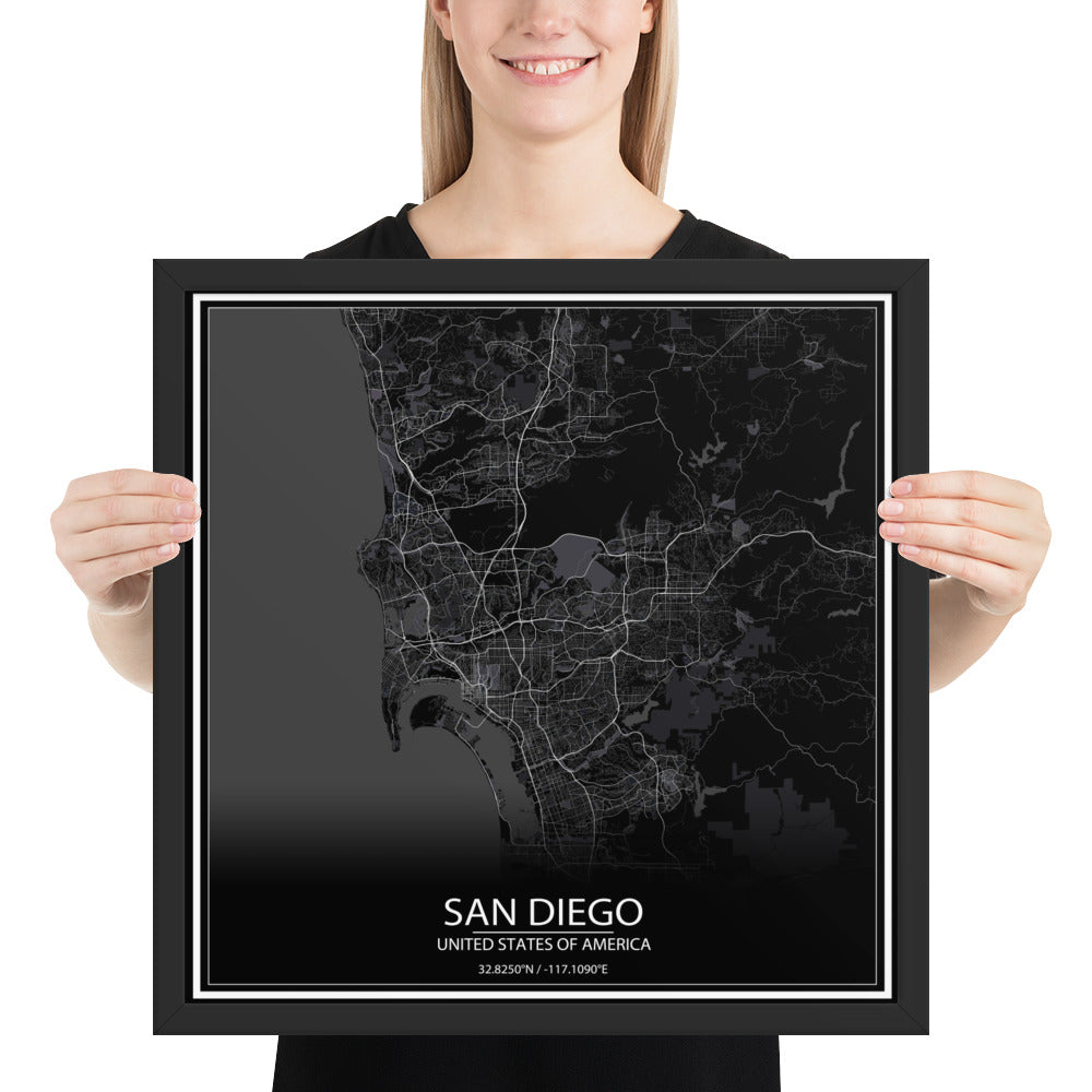 San Diego Black Framed Map