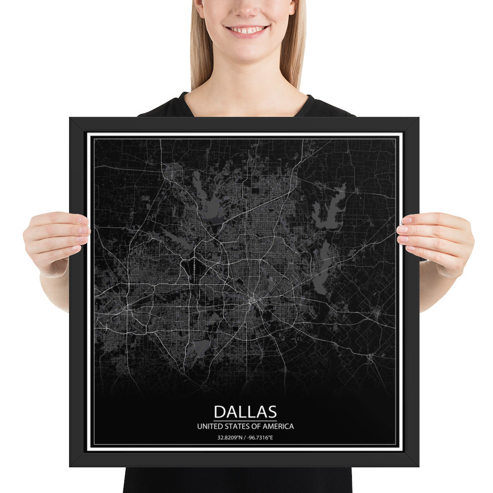 Dallas Black Framed Map