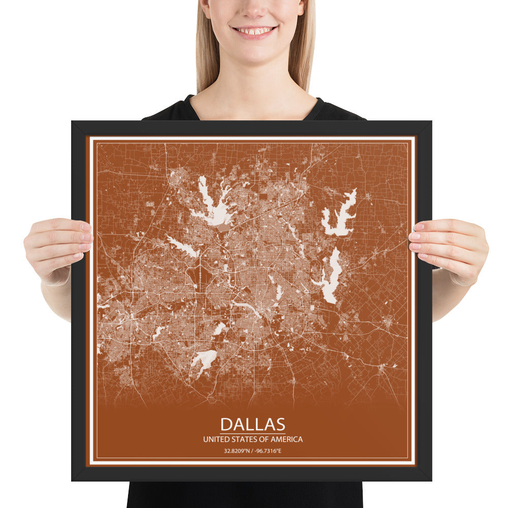 Dallas Brown and White Framed Map