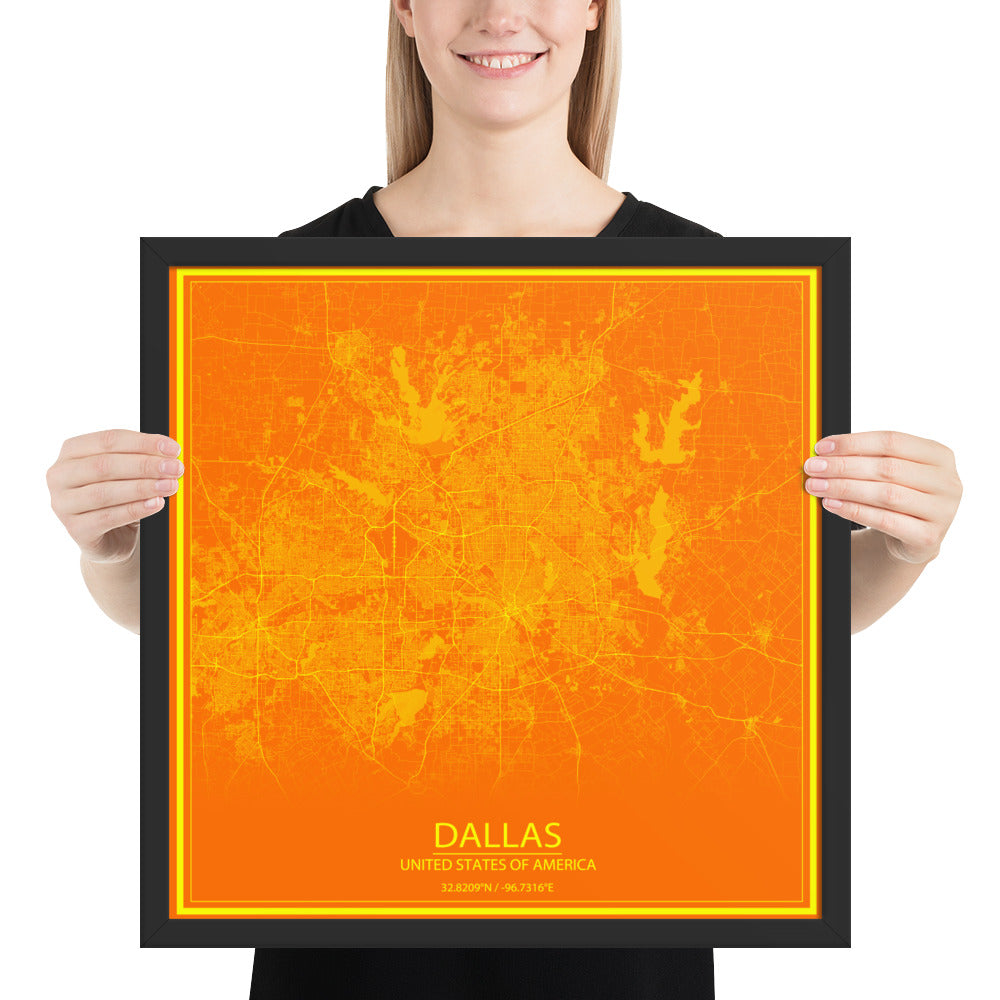 Dallas Orange and Yellow Framed Map