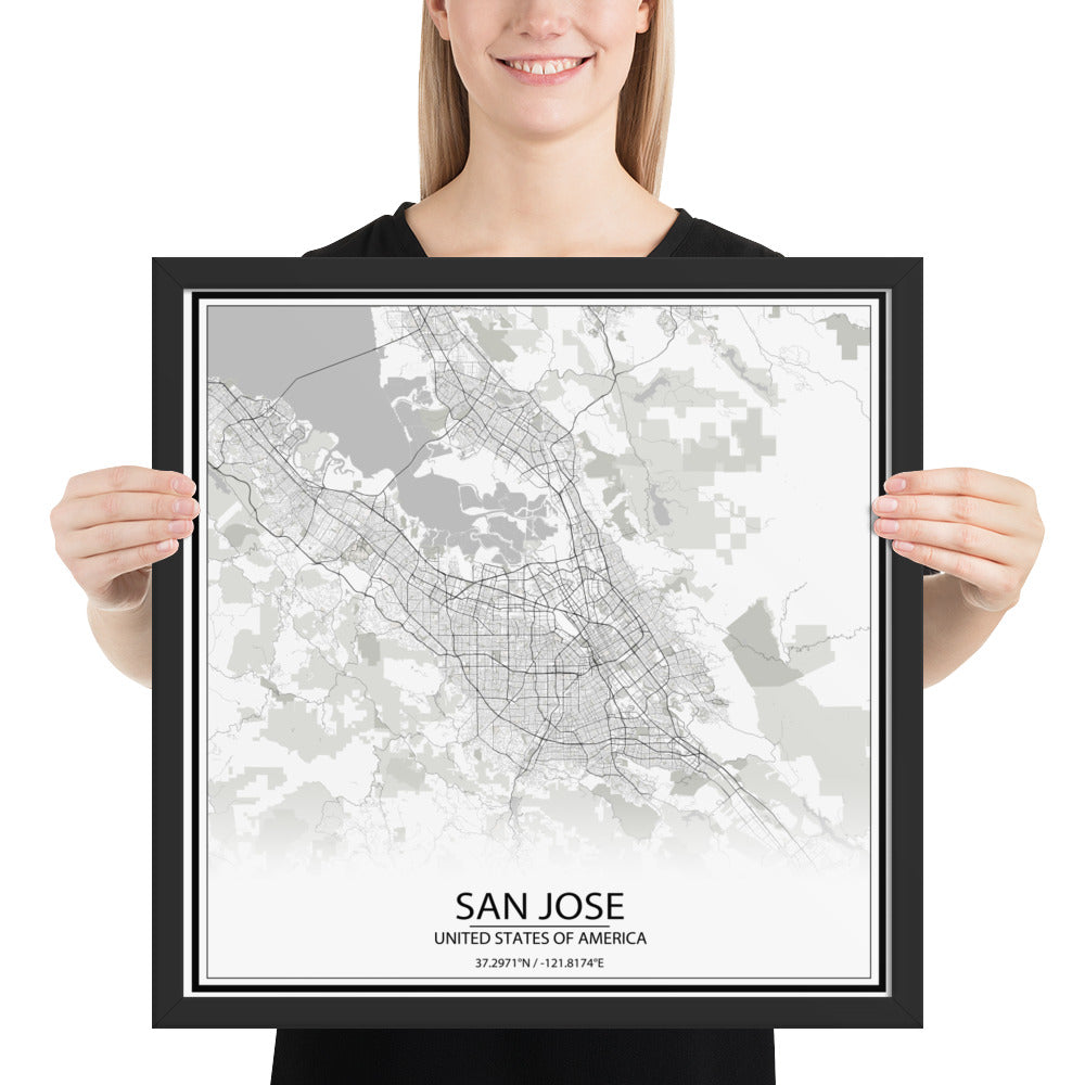 San Jose White Framed Map