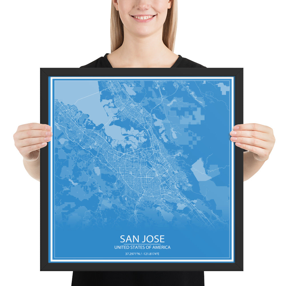 San Jose Blue and White Framed Map