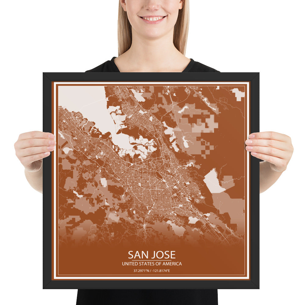 San Jose Brown and White Framed Map