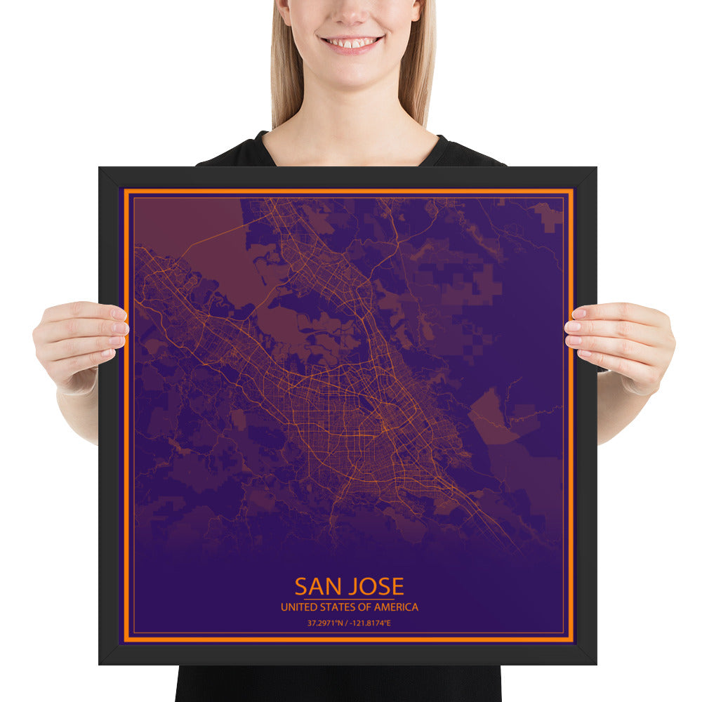 San Jose Purple and Orange Framed Map