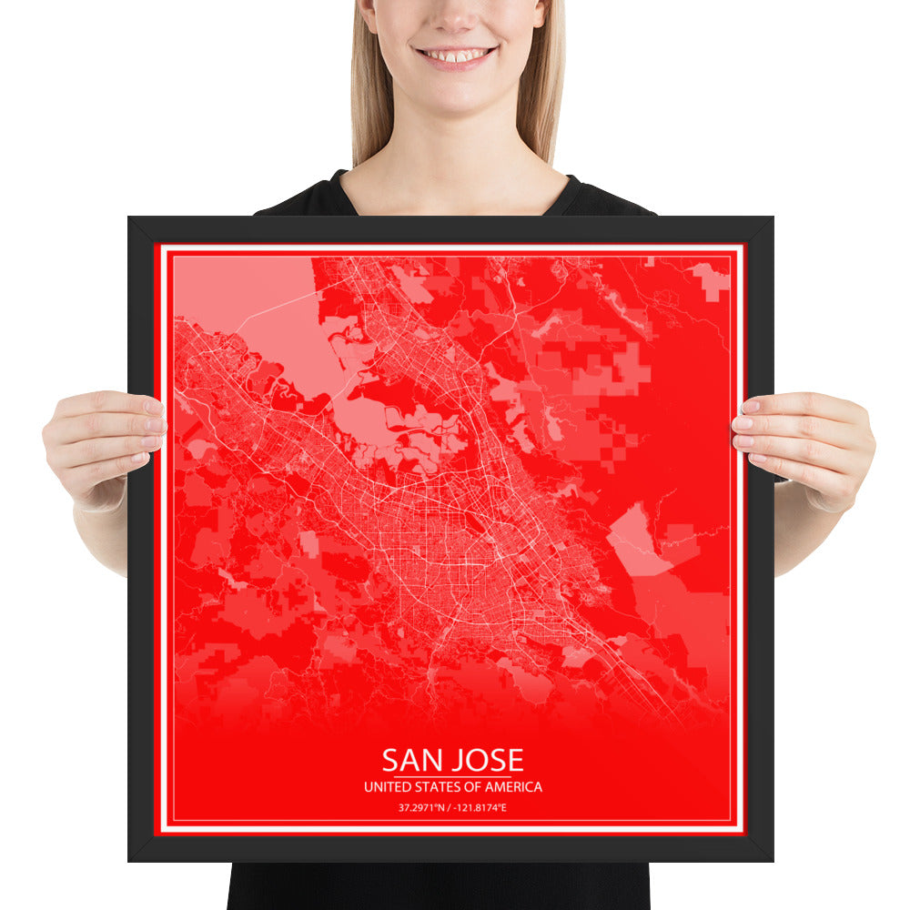 San Jose Red and White Framed Map