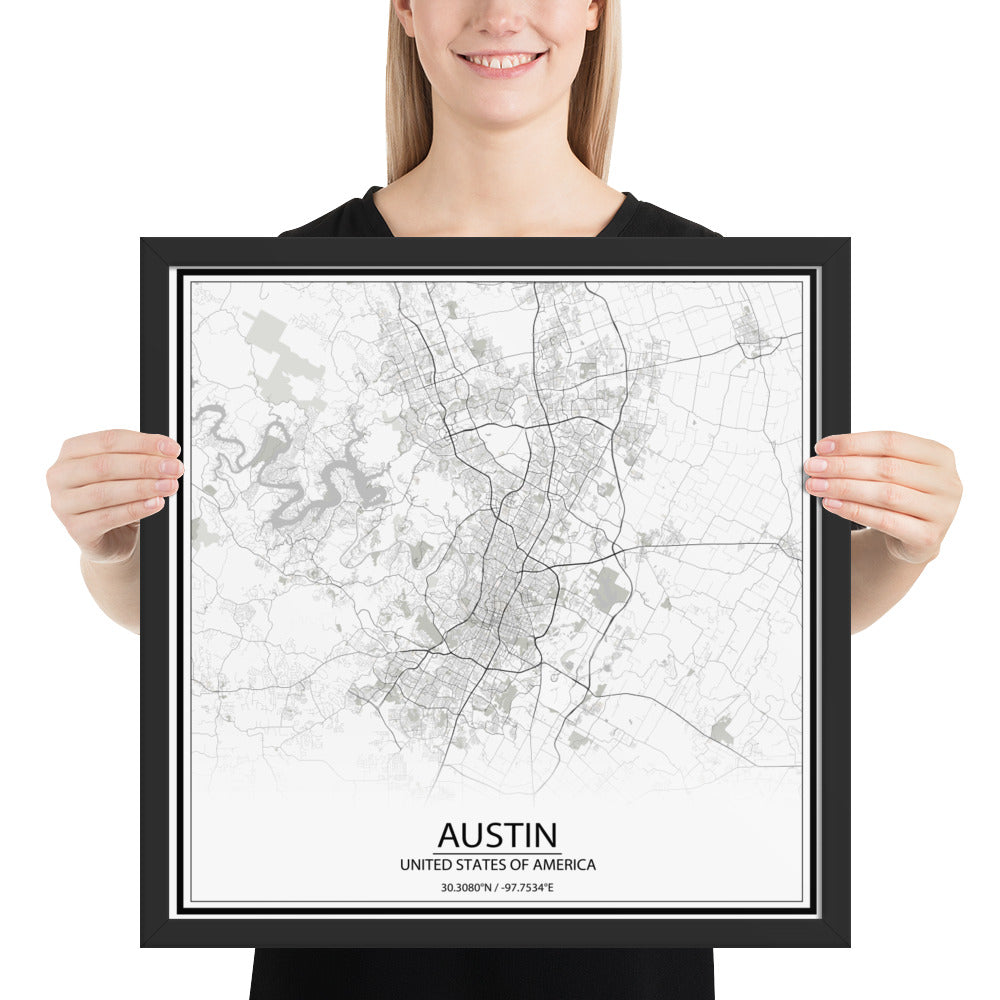 Austin White Framed Map