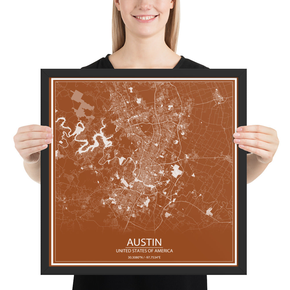 Austin Brown and White Framed Map