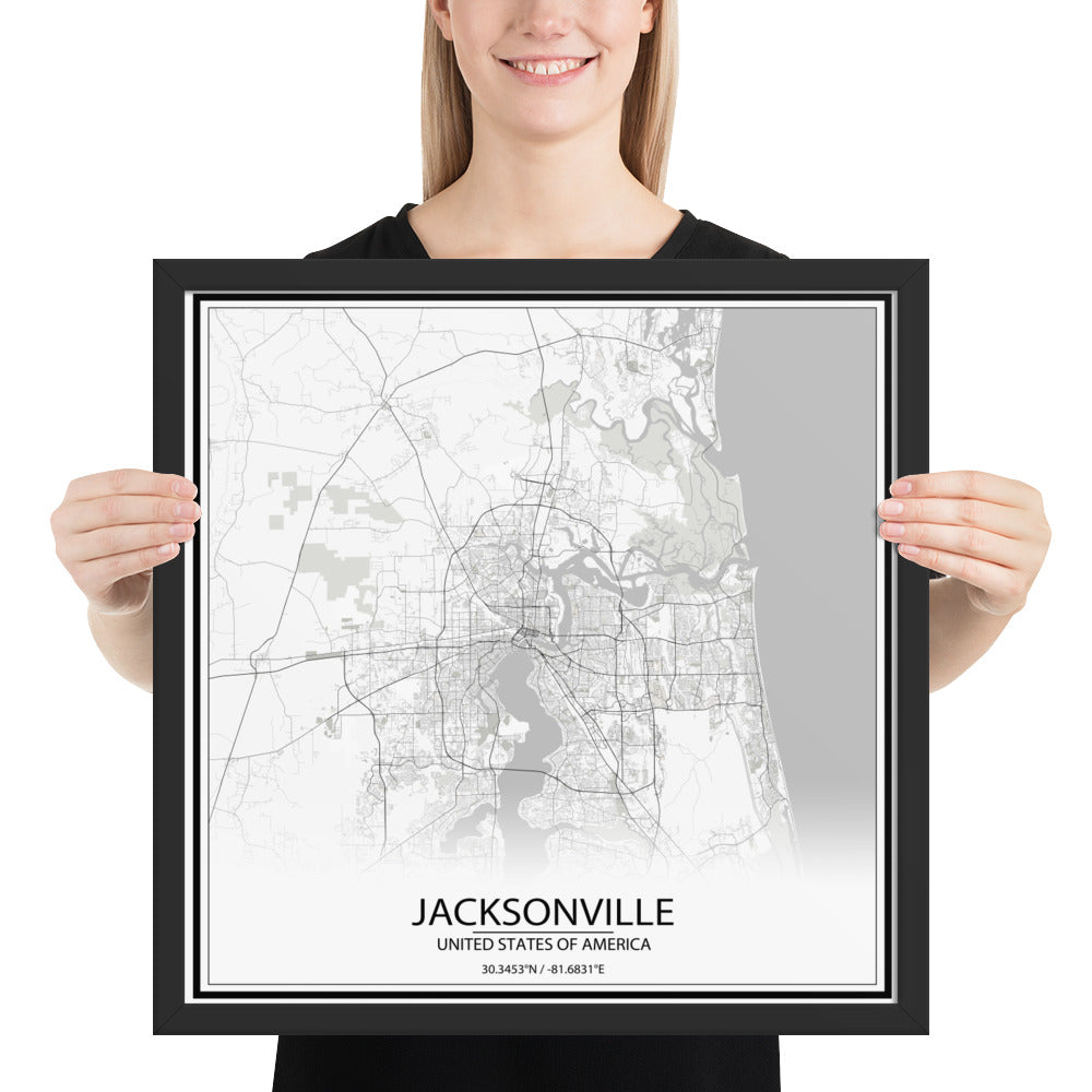 Jacksonville White Framed Map