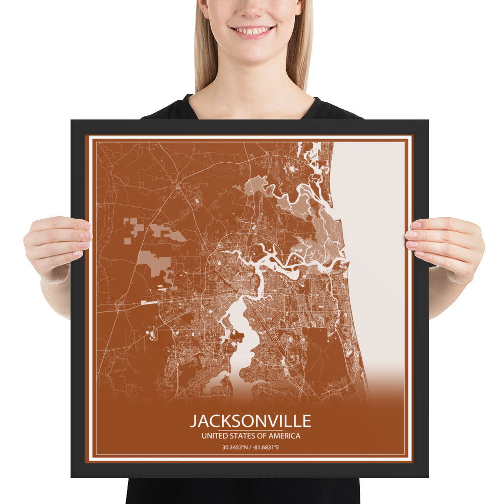 Jacksonville Brown and White Framed Map