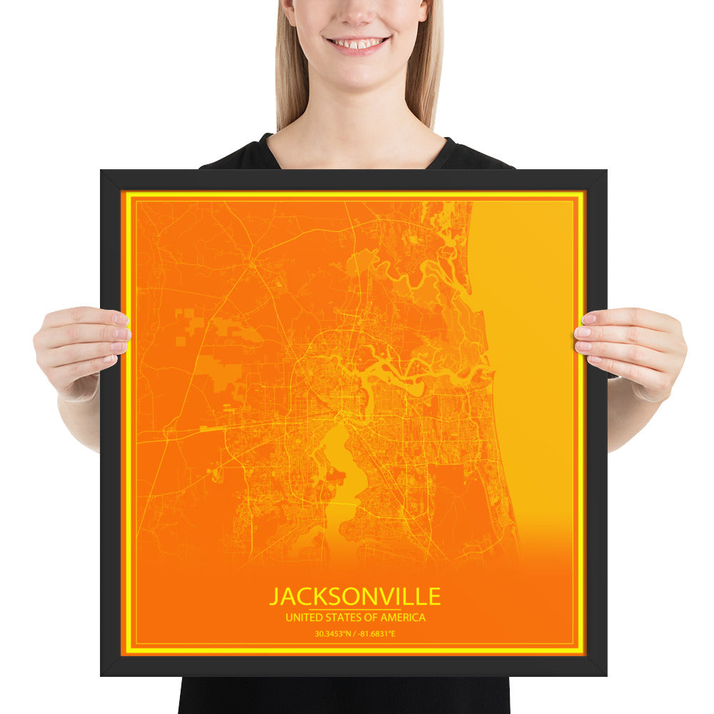 Jacksonville Orange and Yellow Framed Map