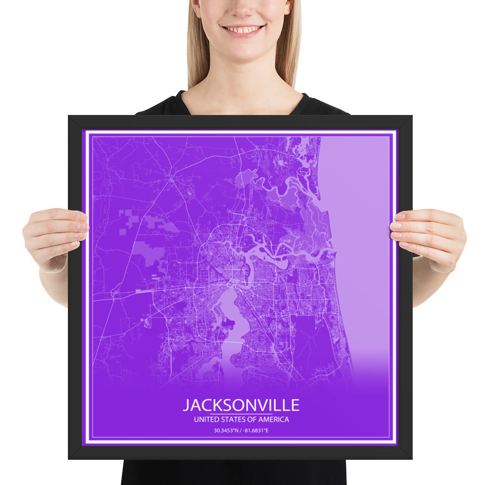 Jacksonville Purple and White Framed Map