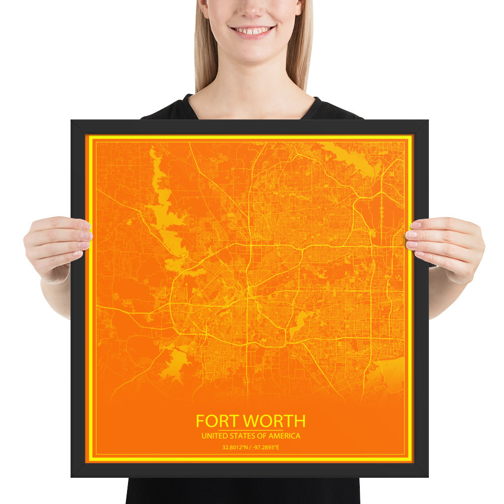 Fort Worth Orange and Yellow Framed Map