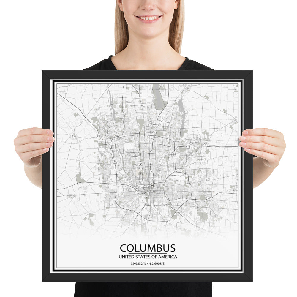 Columbus White Framed Map