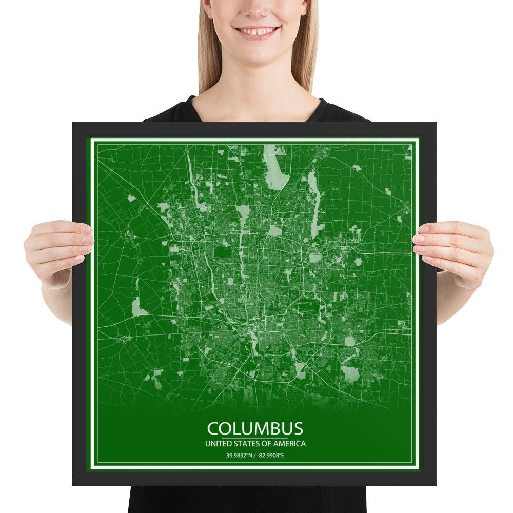 Columbus Green and White Framed Map