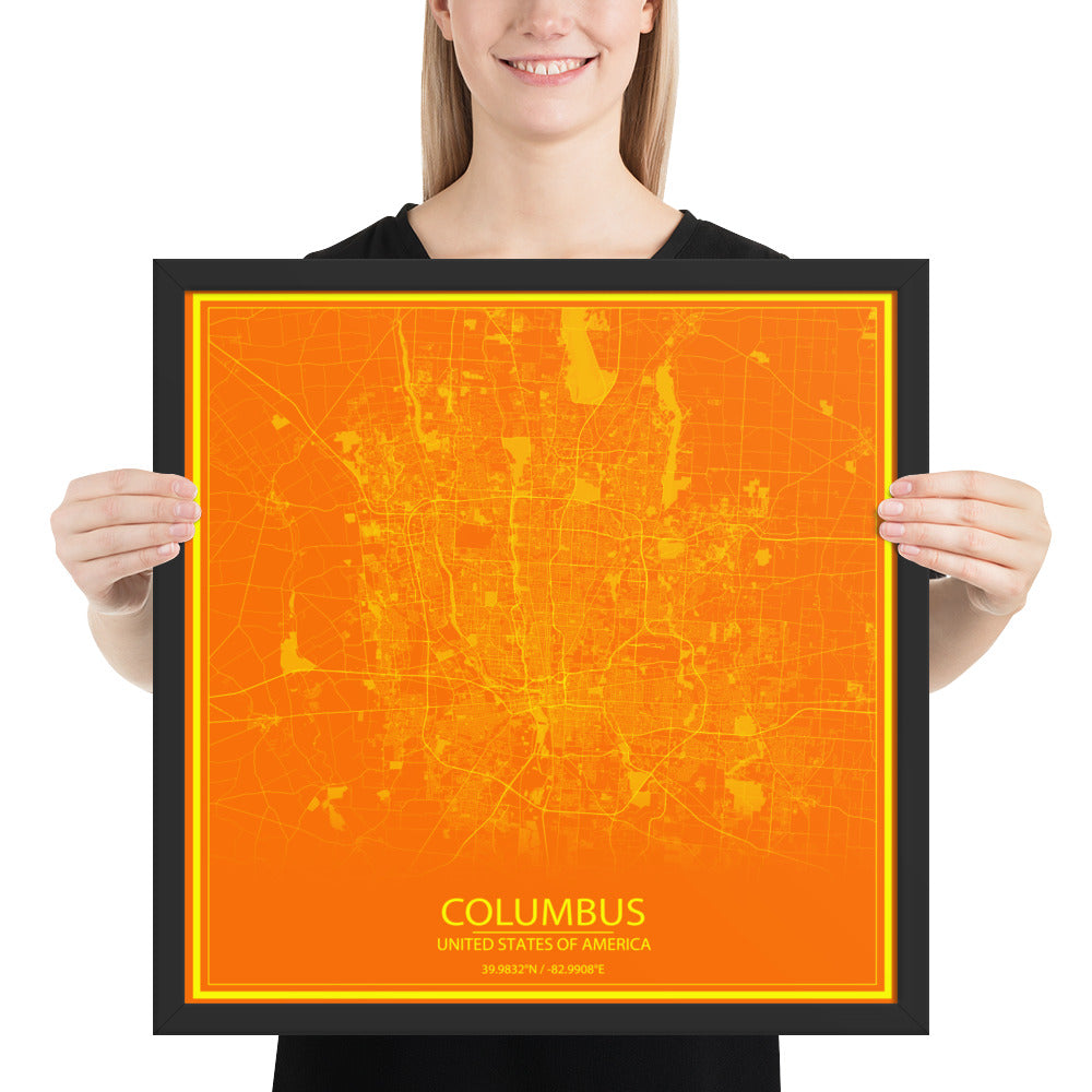 Columbus Orange and Yellow Framed Map