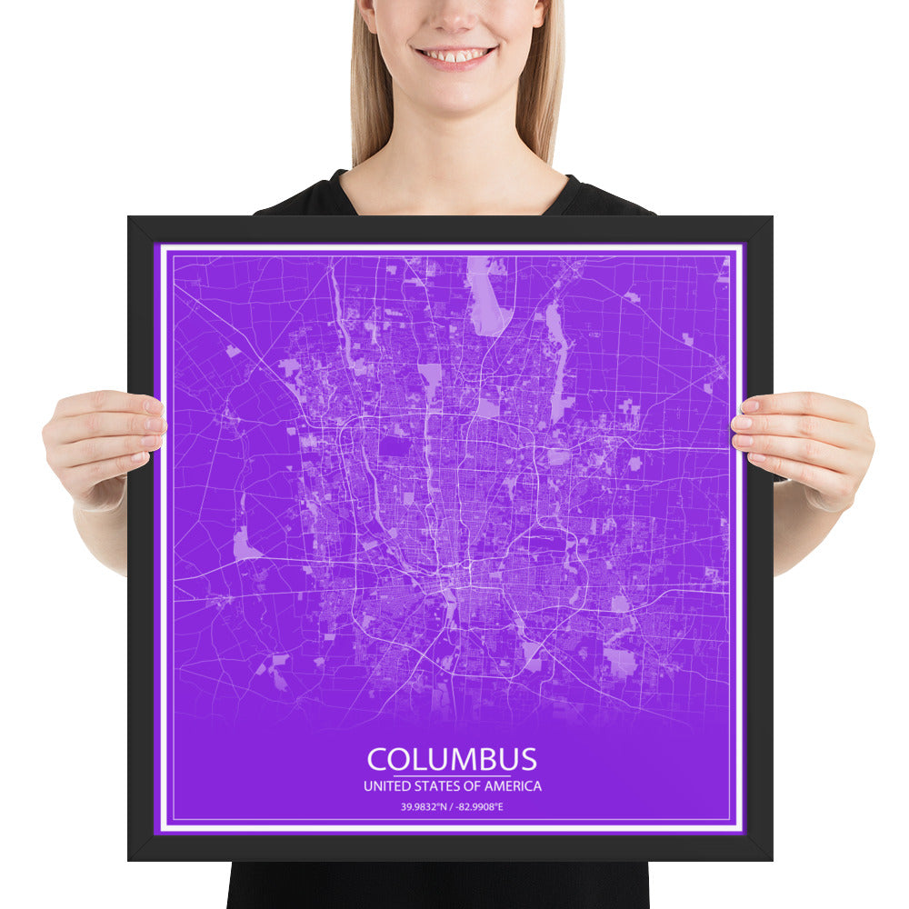 Columbus Purple and White Framed Map