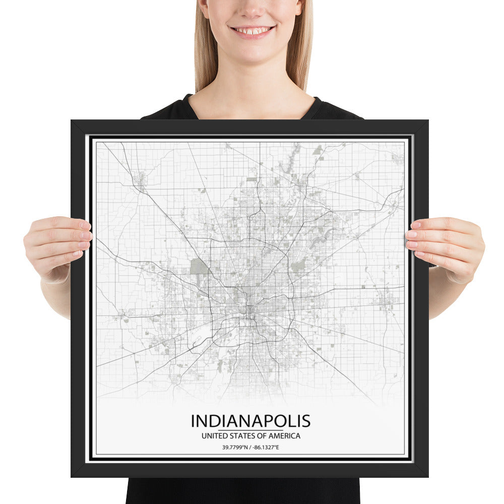 Indianapolis White Framed Map