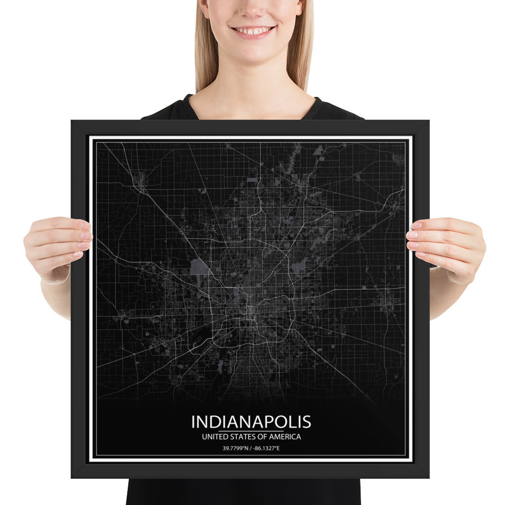 Indianapolis Black Framed Map