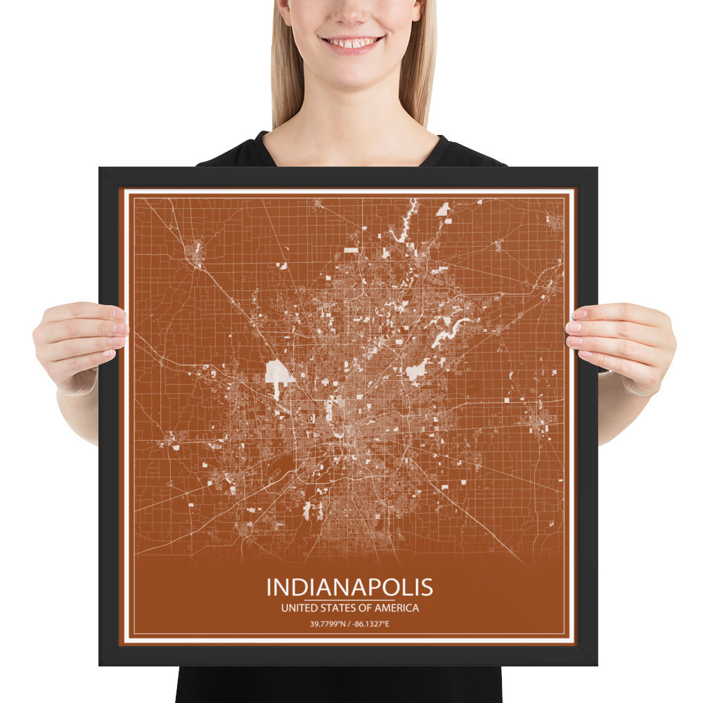 Indianapolis Brown and White Framed Map