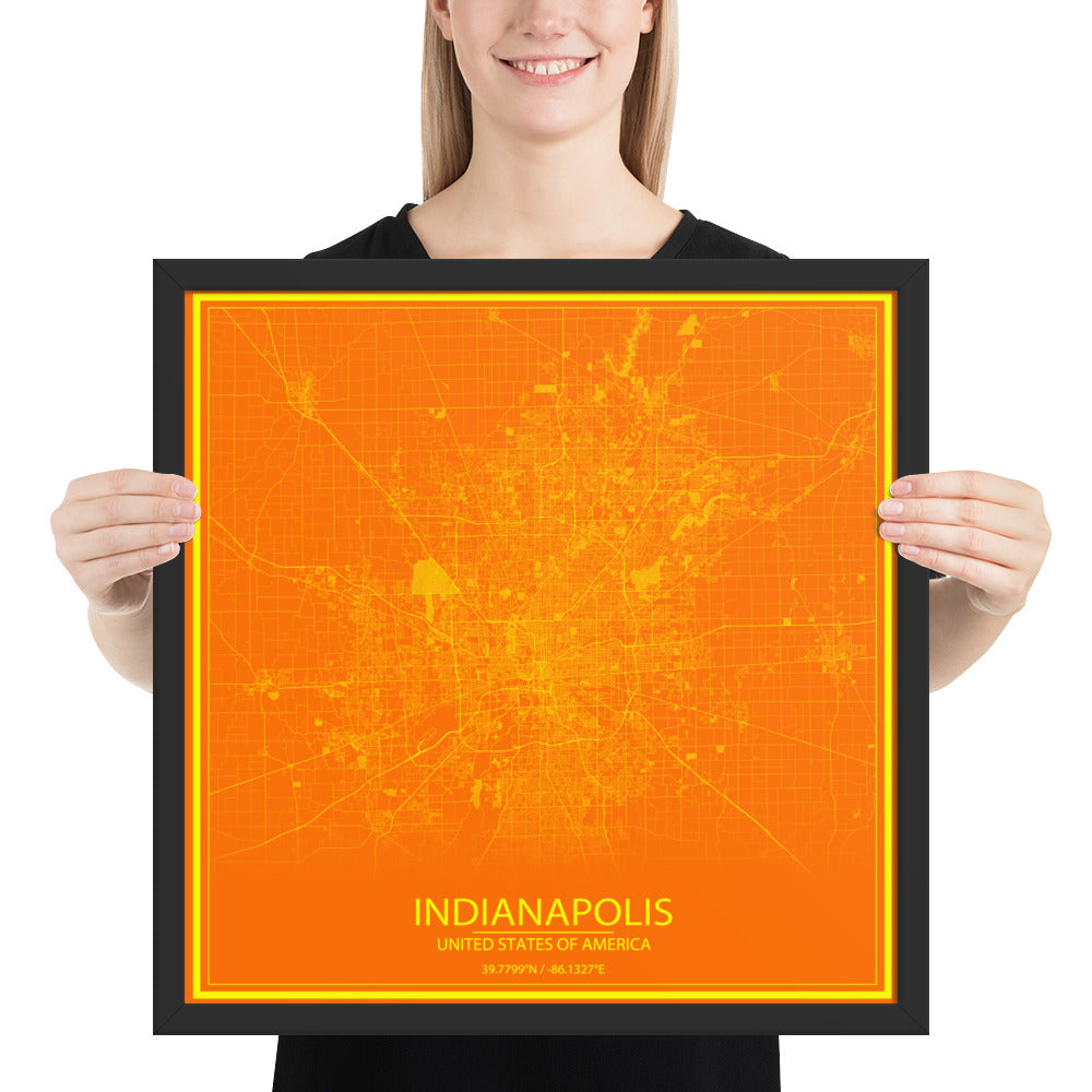 Indianapolis Orange and Yellow Framed Map