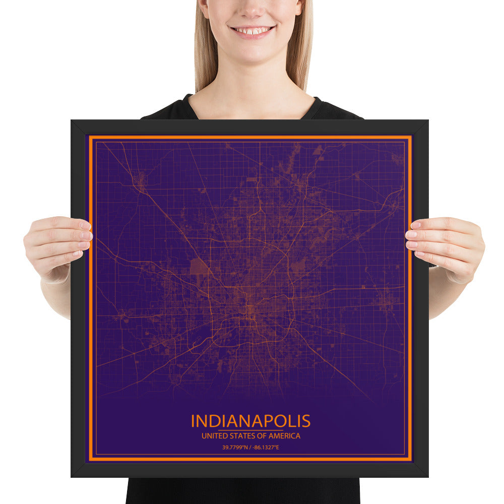 Indianapolis Purple and Orange Framed Map