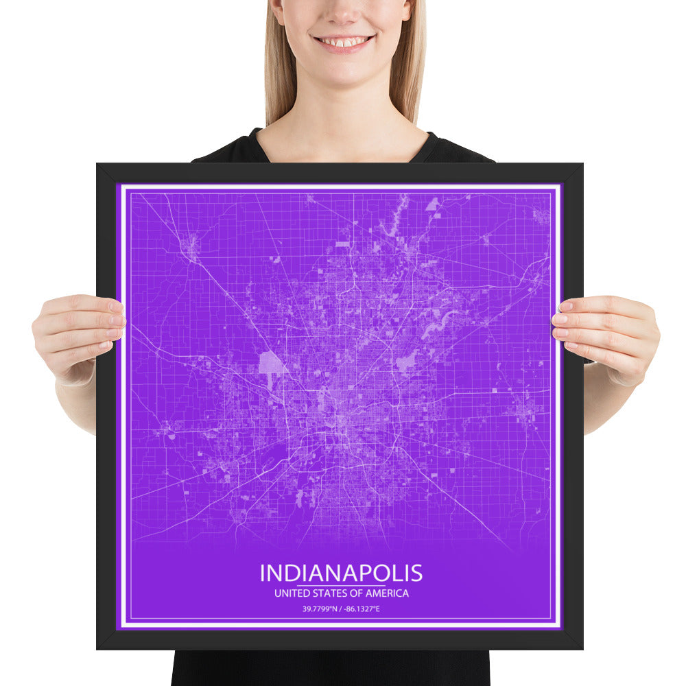 Indianapolis Purple and White Framed Map