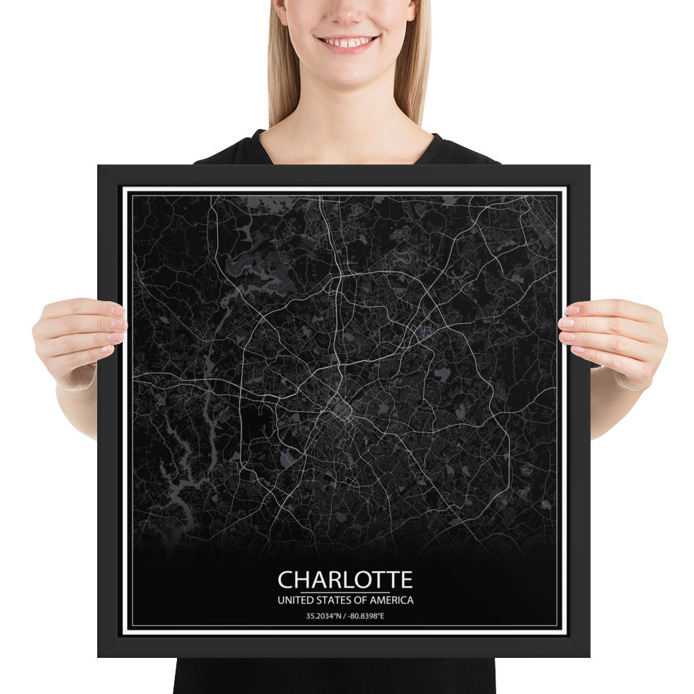 Charlotte Black Framed Map