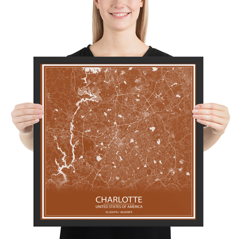 Charlotte Brown and White Framed Map