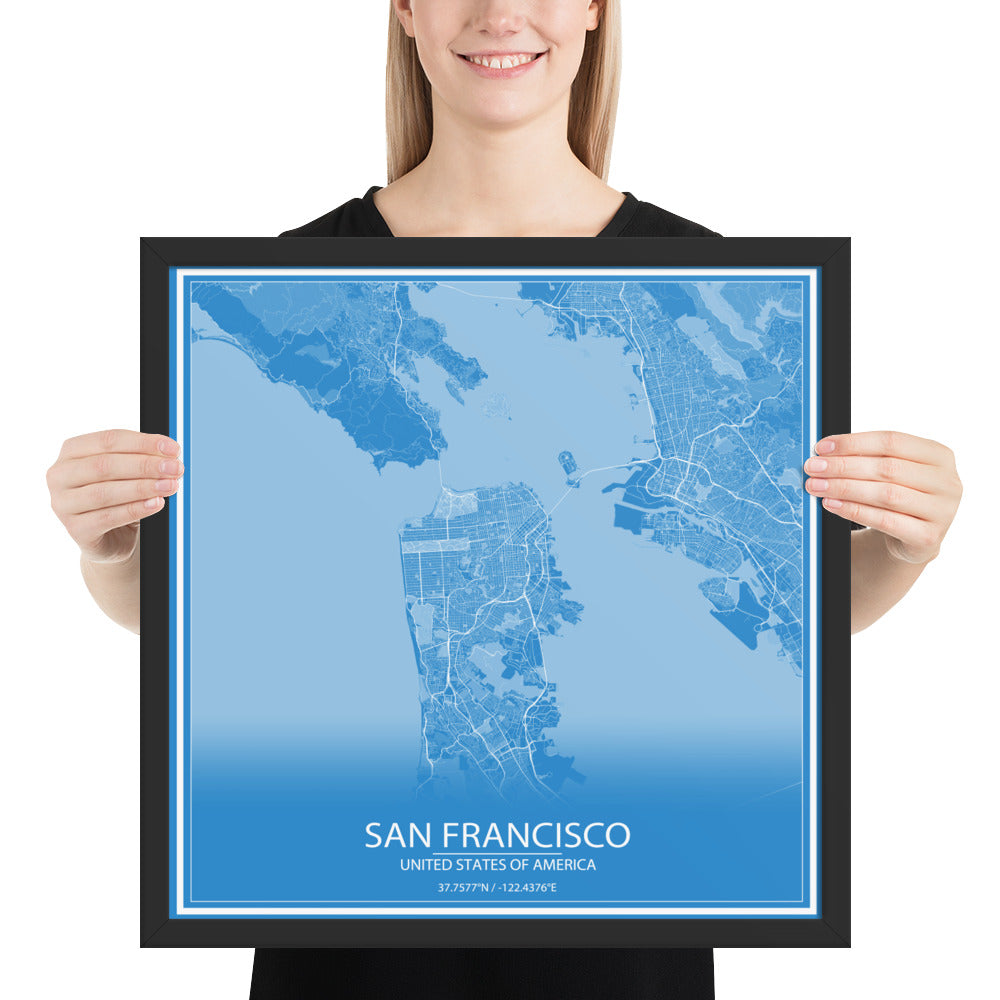 San Francisco Blue and White Framed Map