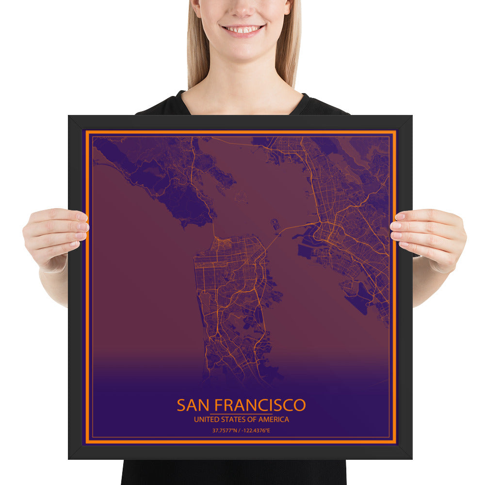 San Francisco Purple and Orange Framed Map