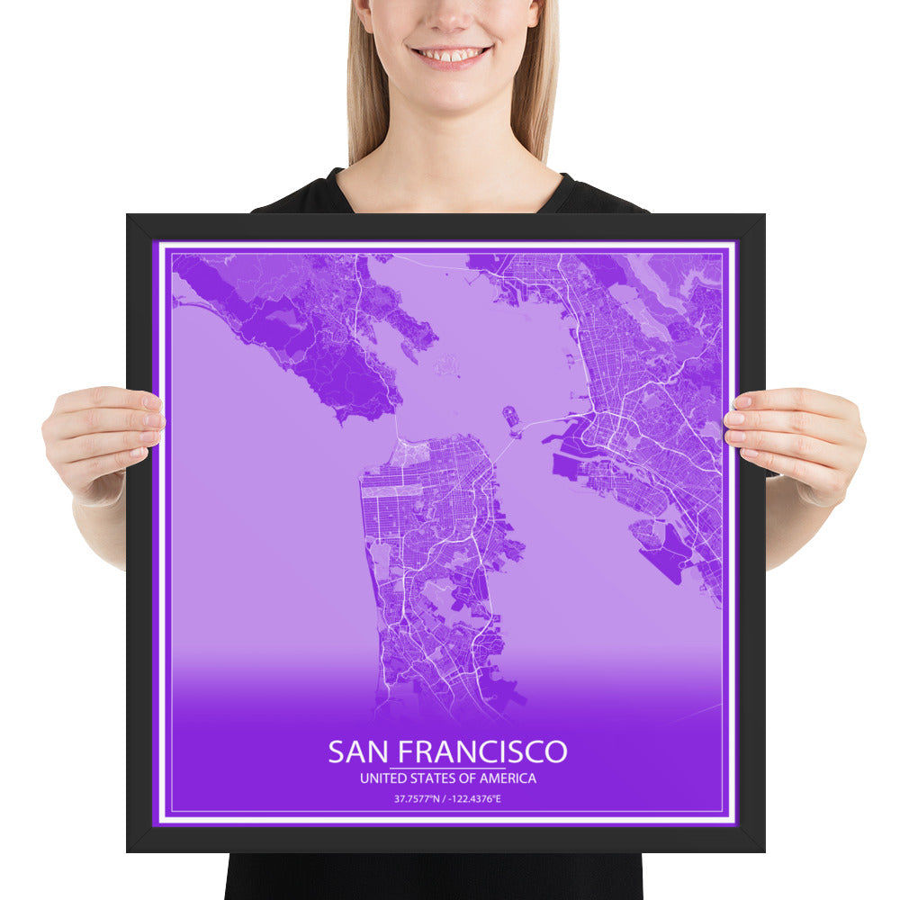 San Francisco Purple and White Framed Map