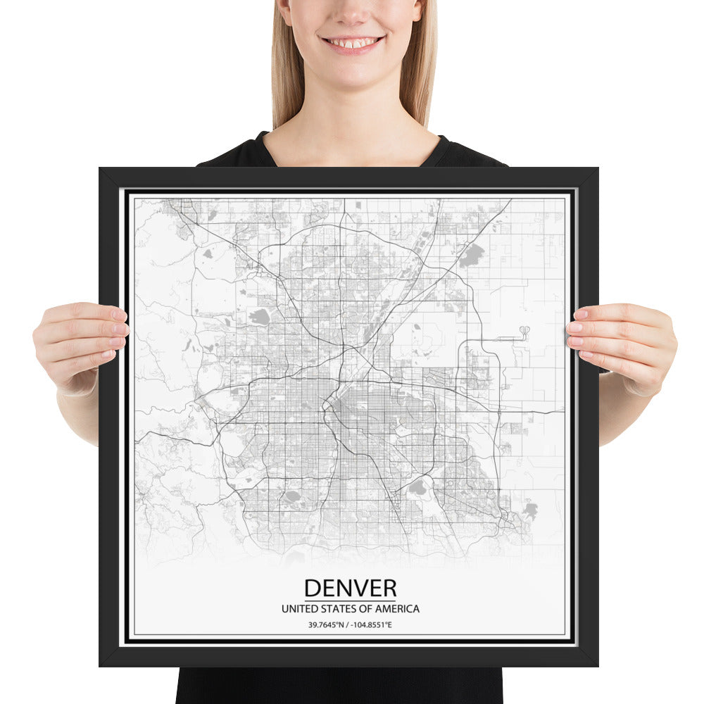 Denver White Framed Map