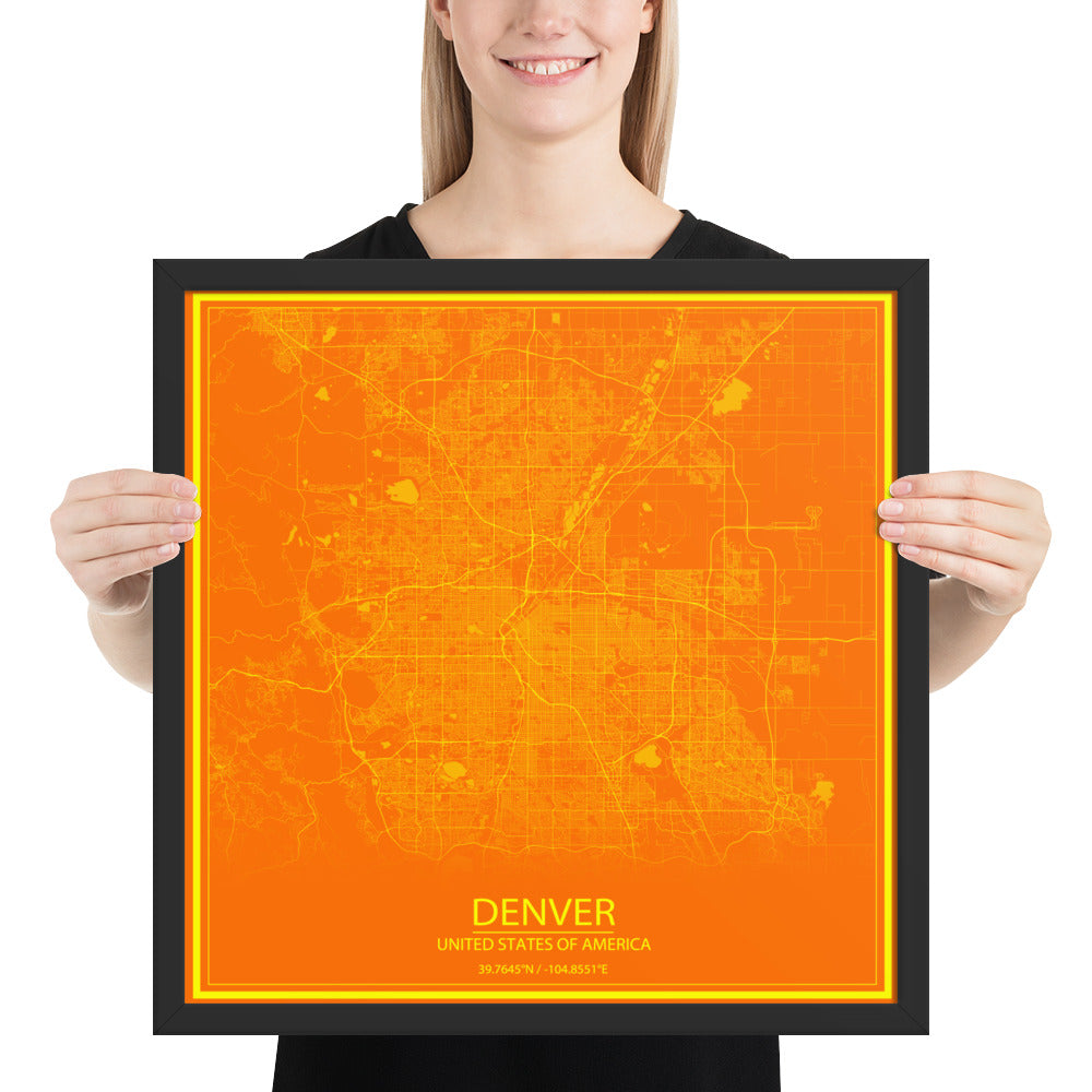 Denver Orange and Yellow Framed Map