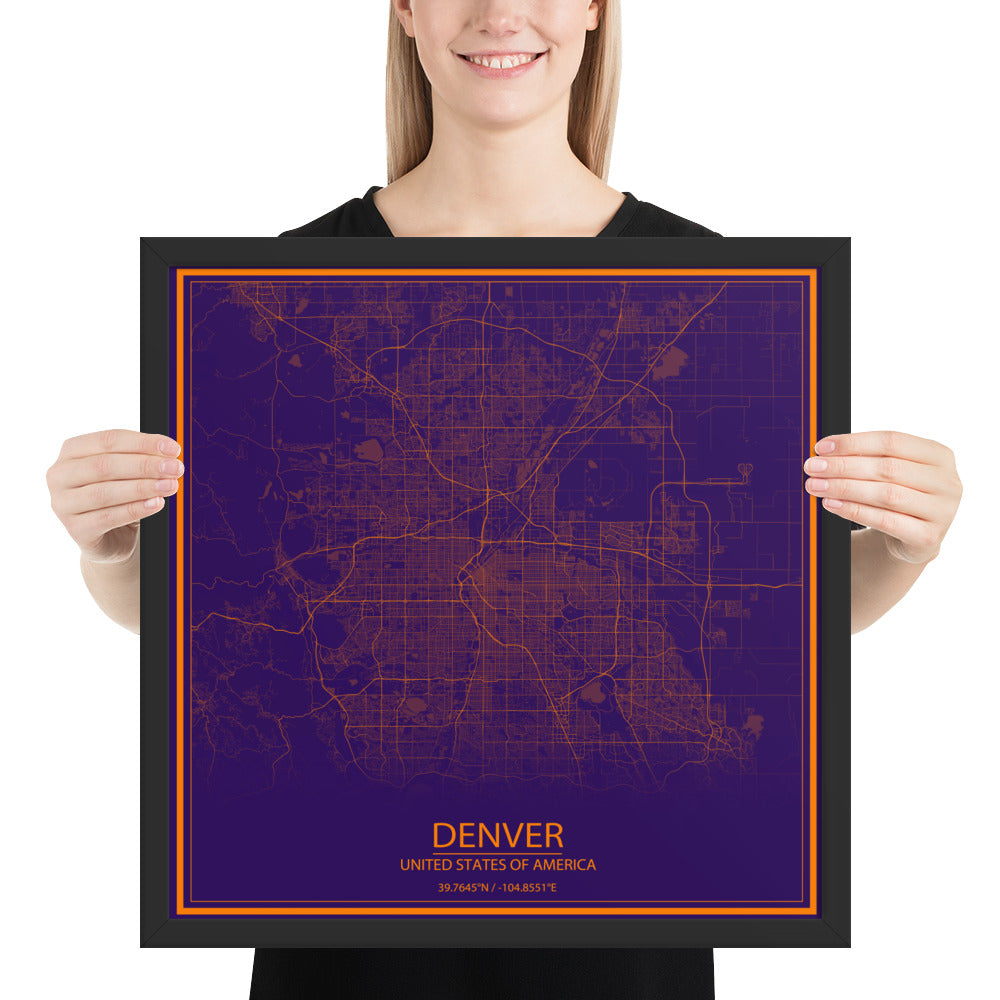 Denver Purple and Orange Framed Map