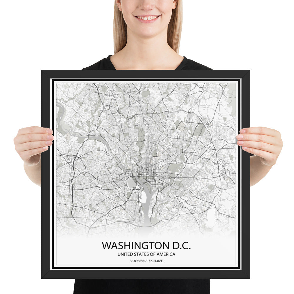 Washington, D.C. White Framed Map