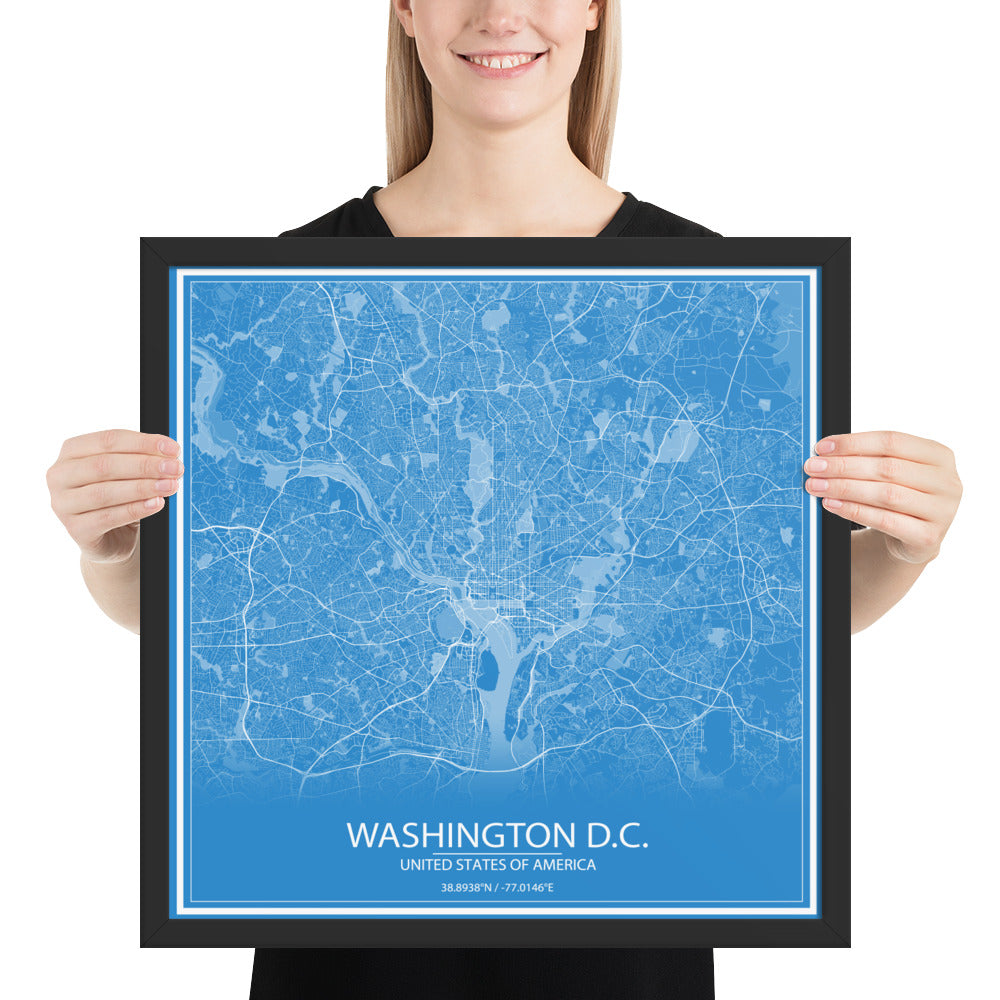 Washington, D.C. Blue and White Framed Map