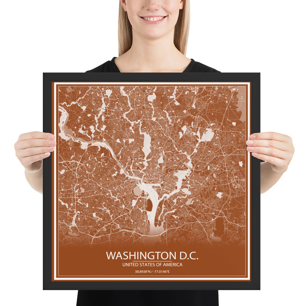 Washington, D.C. Brown and White Framed Map