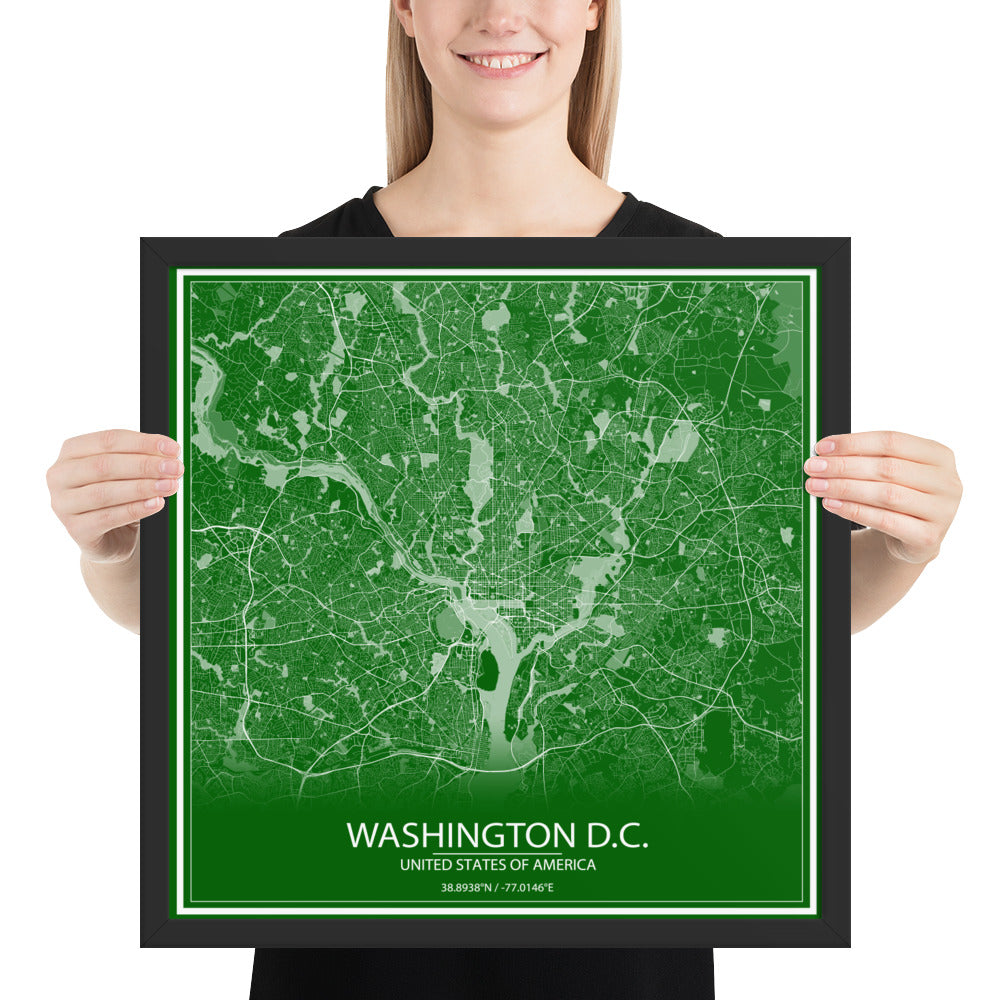 Washington, D.C. Green and White Framed Map