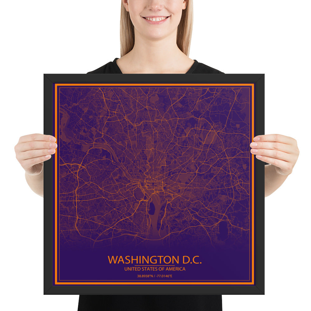 Washington, D.C. Purple and Orange Framed Map