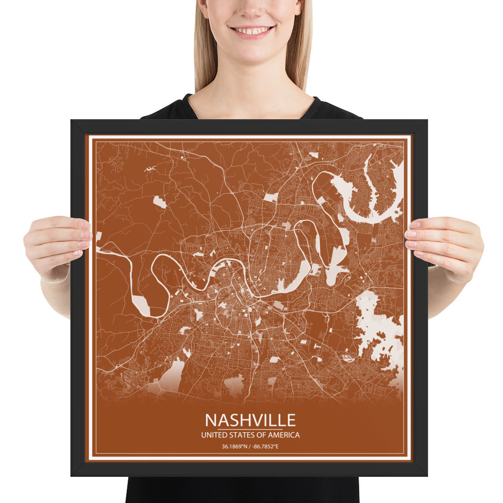 Nashville Brown and White Framed Map