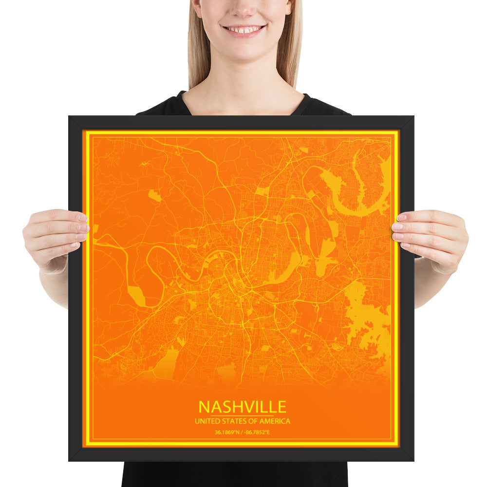 Nashville Orange and Yellow Framed Map