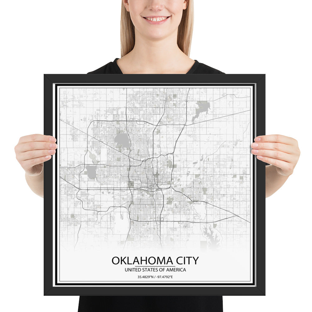 Oklahoma City White Framed Map