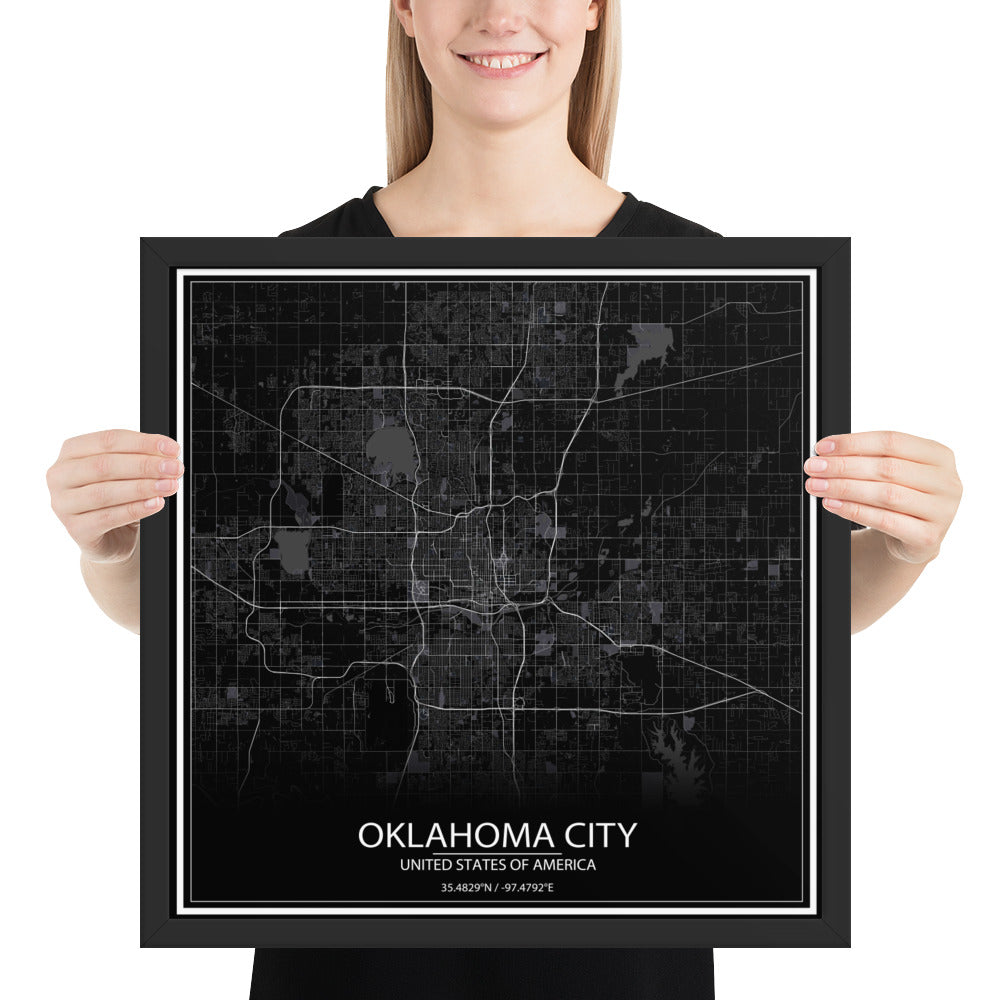 Oklahoma City Black Framed Map