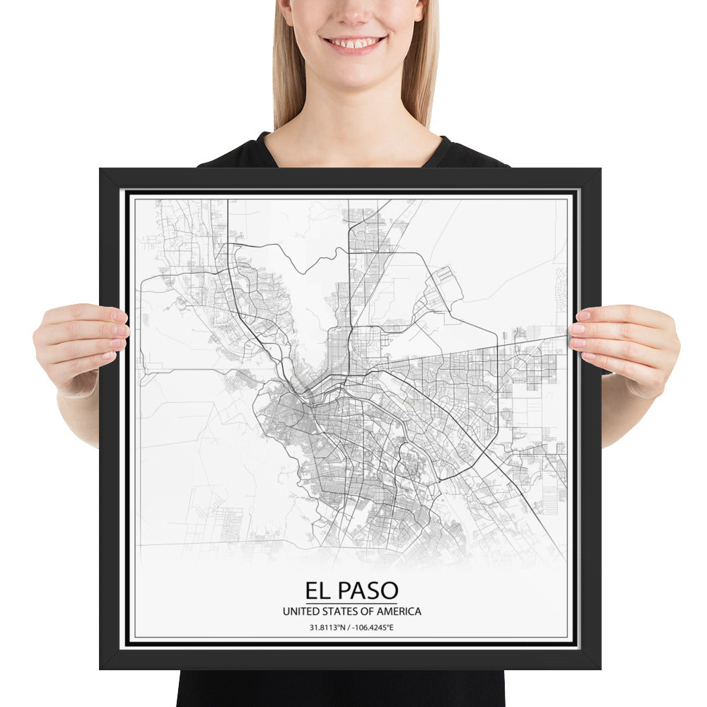 El Paso White Framed Map