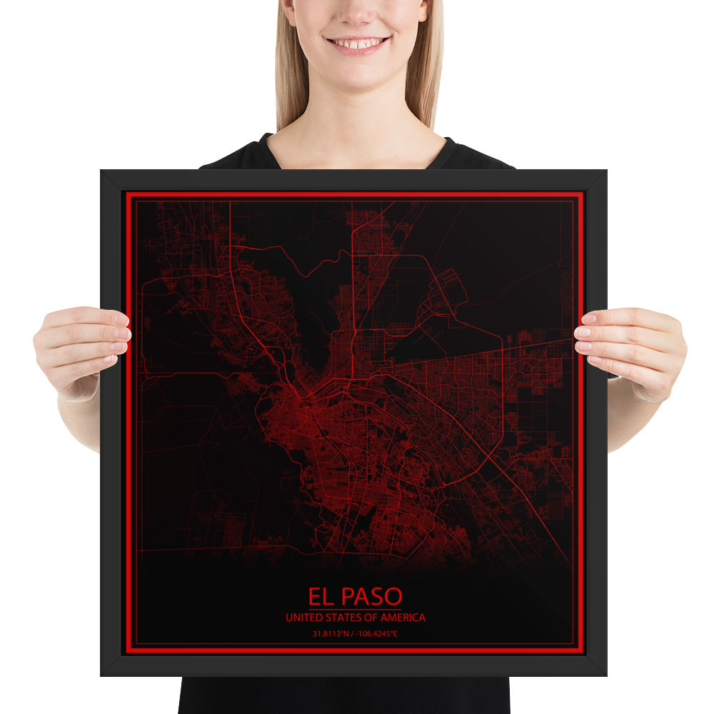 El Paso Black and Red Framed Map